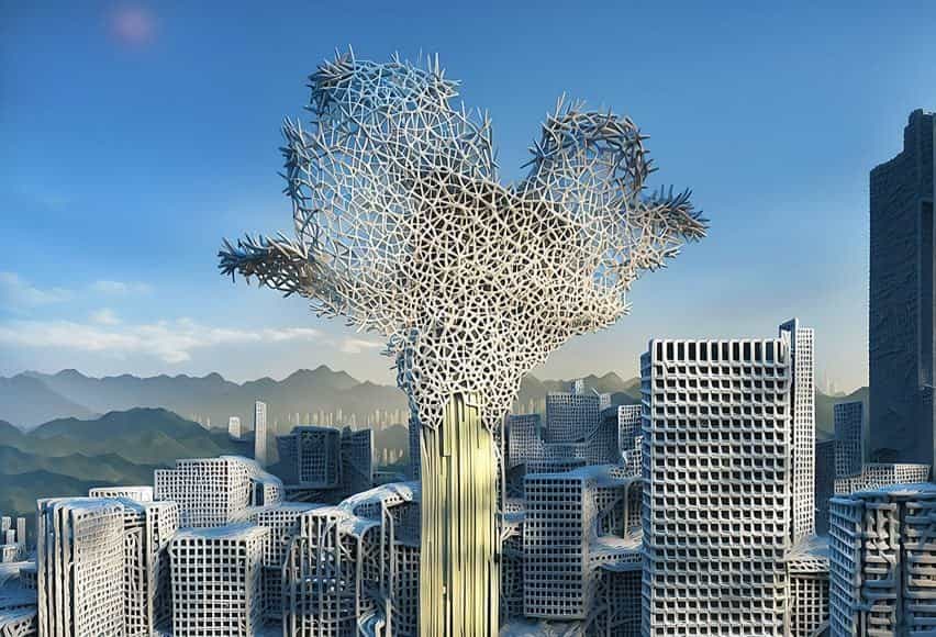 Video generado por IA de EcoLogicStudio que muestra posibilidades para una arquitectura climáticamente neutra en el futuro
