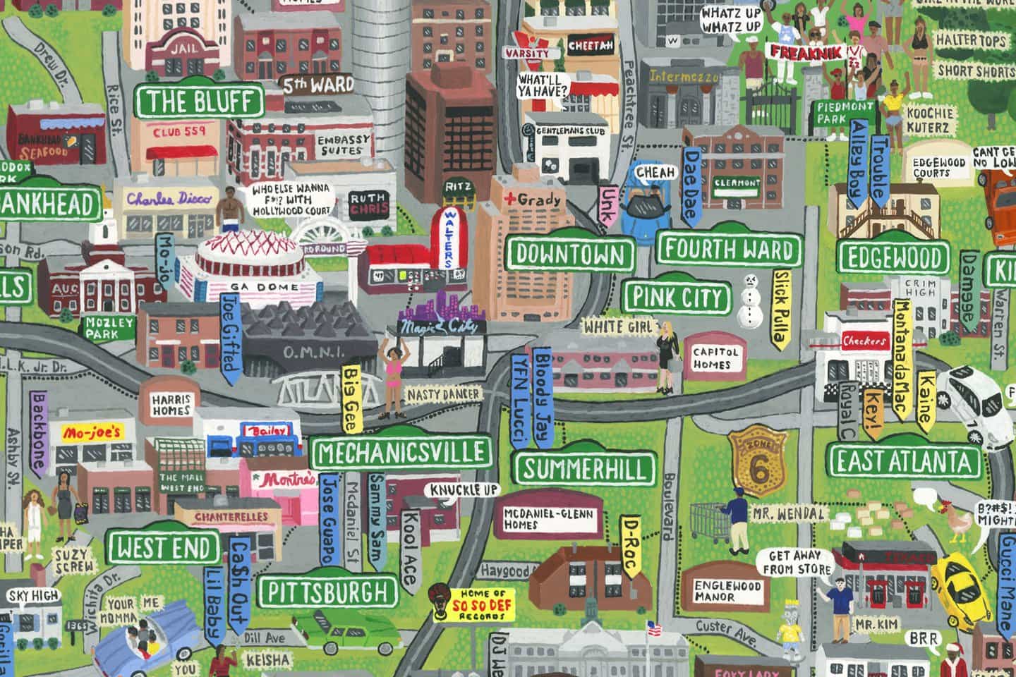 Veazey Studio: Detalle del mapa de rap de Atlanta (Copyright © Veazey Studio, 2021)