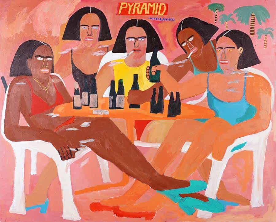 Kimberly Elliott: Las mujeres en la mesa 5, 162cm x 130cm. Acrílico x Lienzo (Copyright © Kimberly Elliott, 2021)