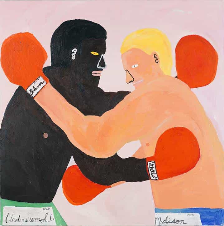Kimberly Elliott: La pelea, 100cm x 100 cm. Acrílico x Lienzo (Copyright © Kimberly Elliott, 2021)