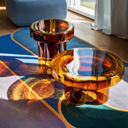Yiannis Ghikas crea-vidrio soplado mesa de café de soda para Miniforms