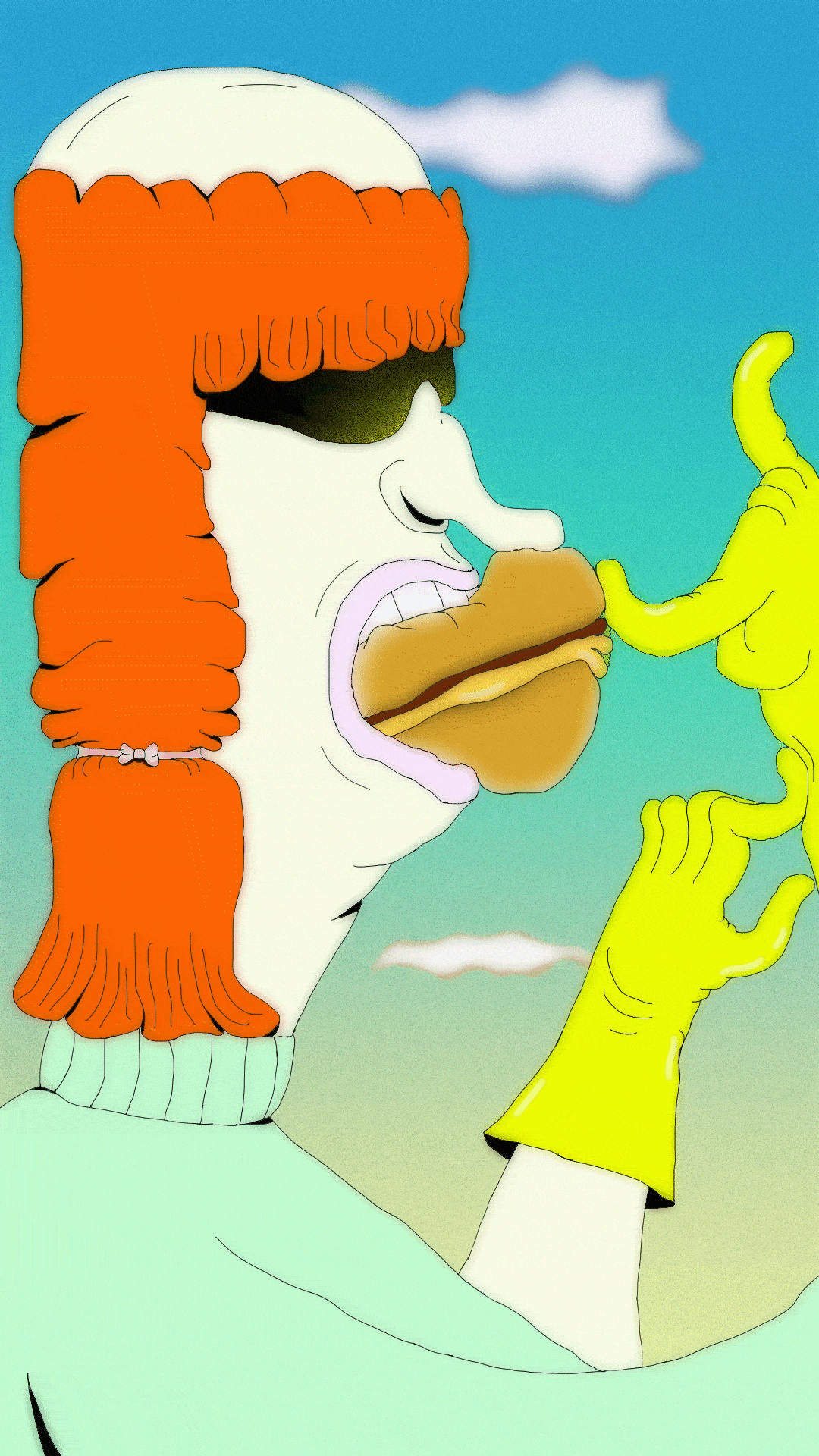Sara Priorelli: Hombre comiendo una hamburguesa (Copyright © Sara Priorelli, 2023)