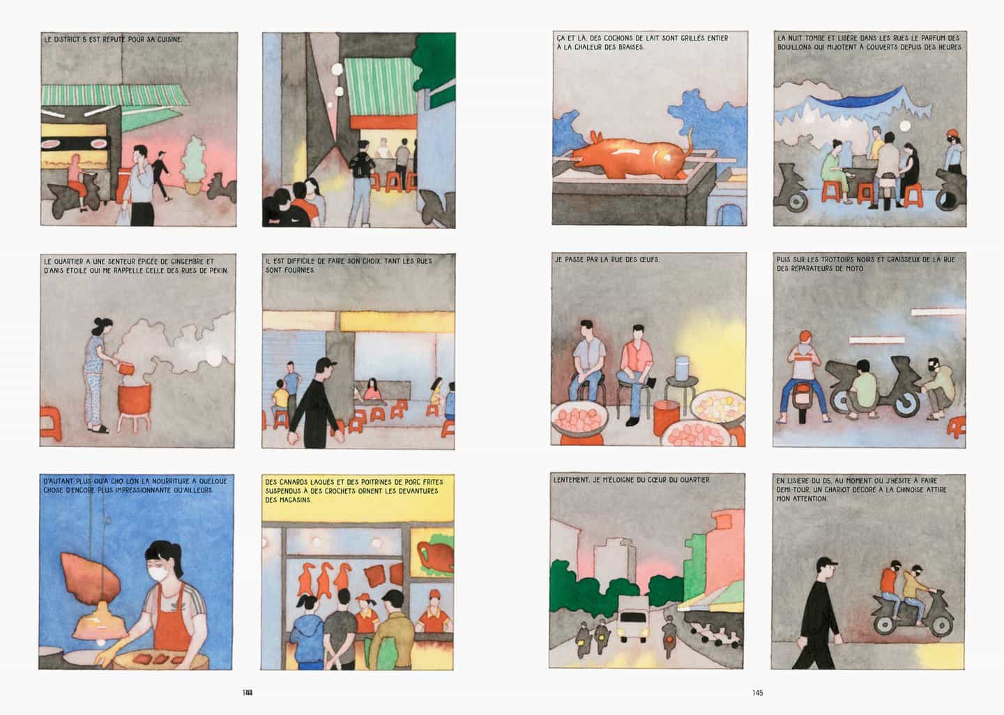 André Derainne: Doble página de un capítulo ambientado en Chợ Lớn, el barrio chino de la ciudad de Ho Chi Minh (Copyright © André Derainne, 2021)
