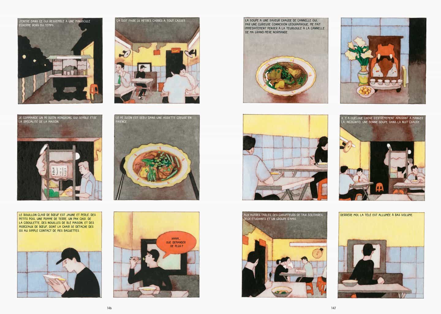 André Derainne: Doble página de un capítulo ambientado en un restaurante de Chợ Lớn (Copyright © André Derainne, 2021)