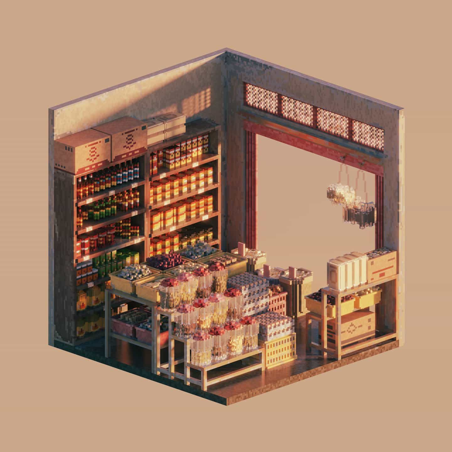 Shin Oh: Sundry Shop, serie Tiny Voxel Shops de 126³ (Copyright © Shin Oh, 2021)