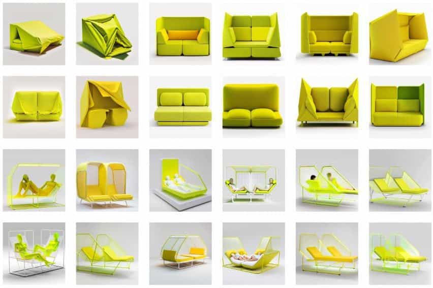 La IA generó visualizaciones de un sofá verde que no sigue las convenciones de un sofá