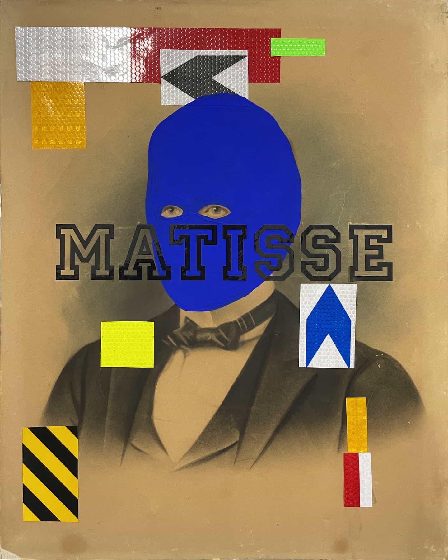 Brian Kenny: Mr. Matisse, cinta reflectante, calcomanía de vinilo y acrílico sobre litografía tintada antigua sobre lienzo. 20 x 16 pulgadas (Copyright © Brian Kenny, 2021)