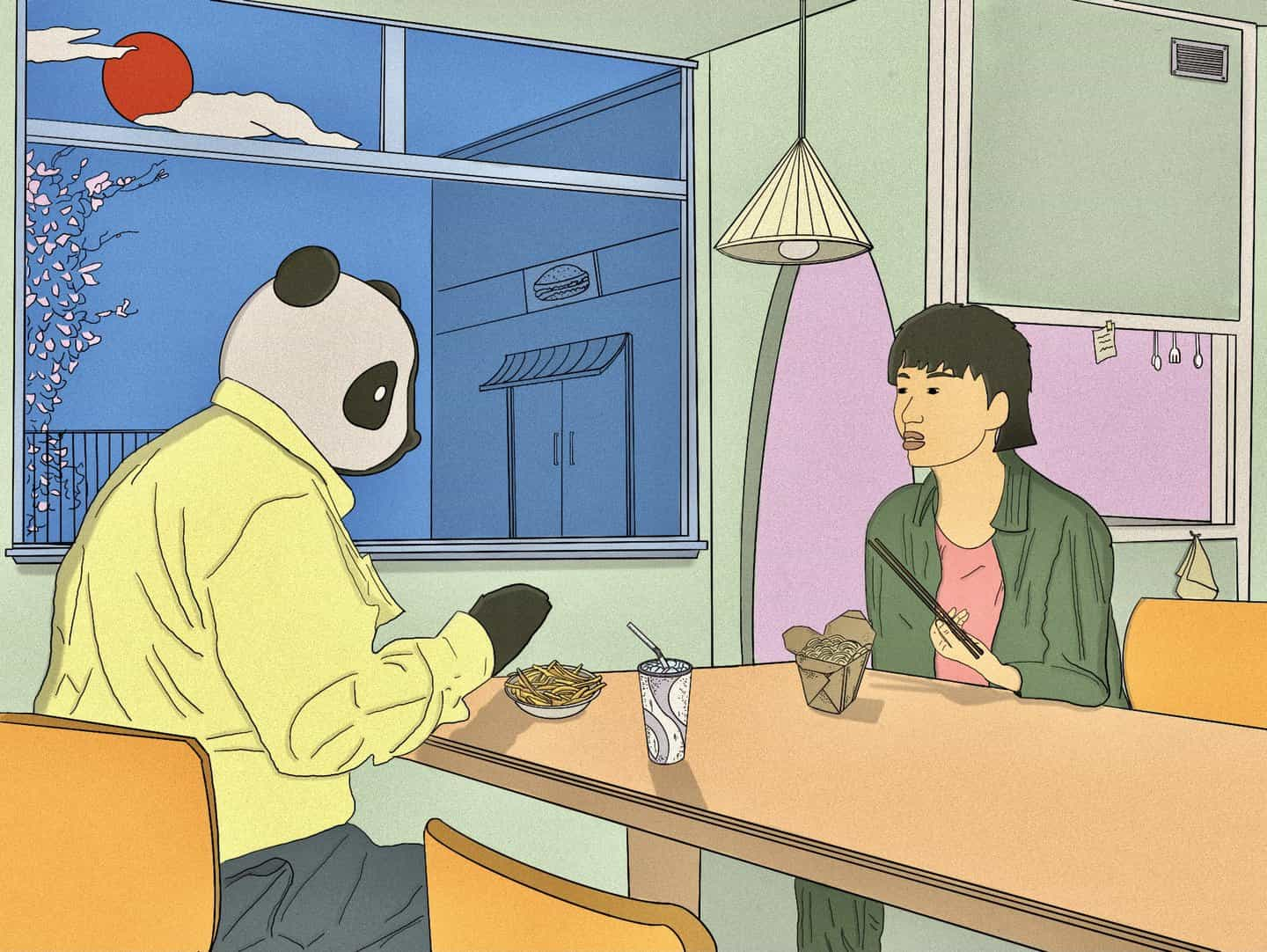 Almorzar pandas y conversar con fantasmas: el anime de los 90 se funde con el surrealismo en las ilustraciones de Hand of Umi