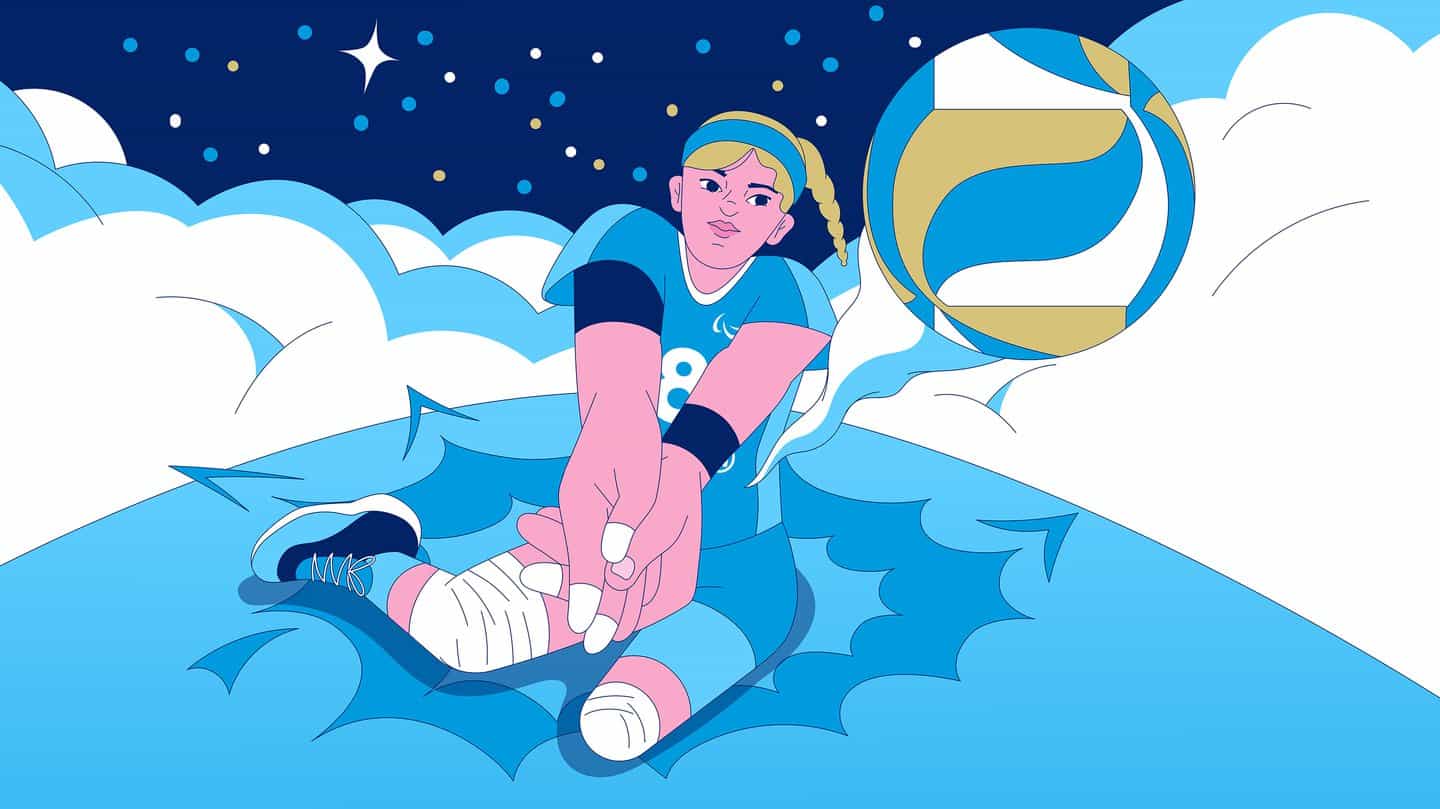 Voleibol sentado, ilustrado por Jiaqi Wang