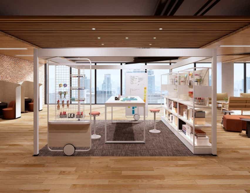 Espacio de trabajo Lives Post + Beam de Okamura