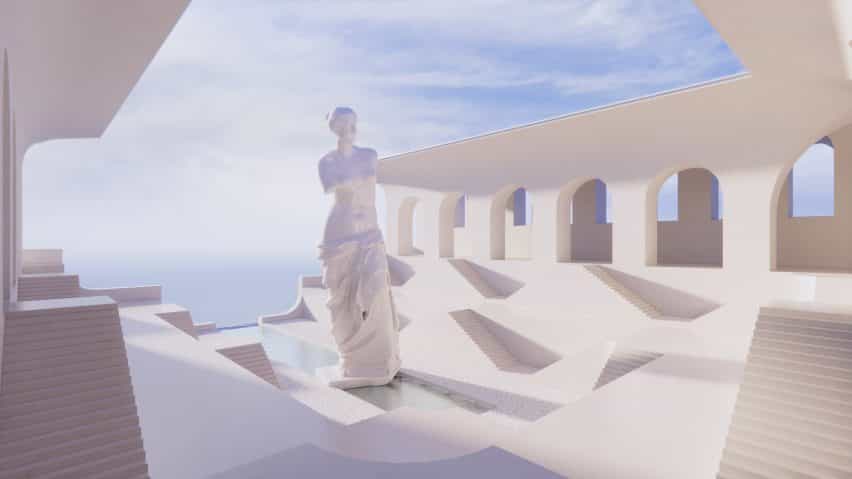 Visualización de un pabellón de temática grecorromana