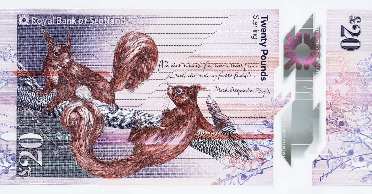 nueva £ 20 nota de Escocia es la lona para la fauna hermosa ilustración